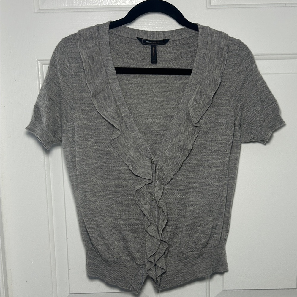 BCBGMaxAzria Gray Ruffle Cardigan